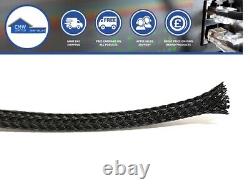 Gaine tressée noire pour câbles, manchon de protection expansible pour harnais de fils électriques pour marine.